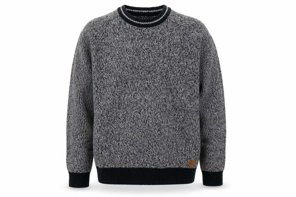 Front view of Trait men’s grey round neck acrylic jumper, size L