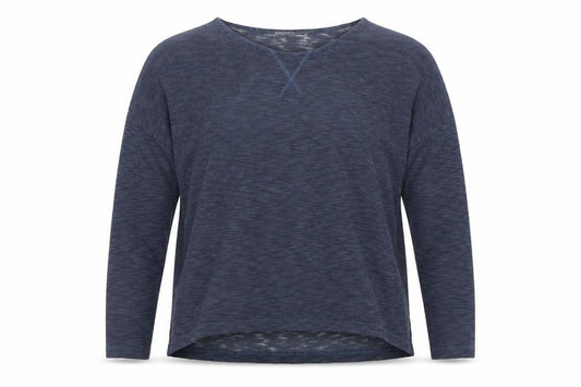 Front view of Atmosphere women’s blue round neck polyester jumper, size UK 12