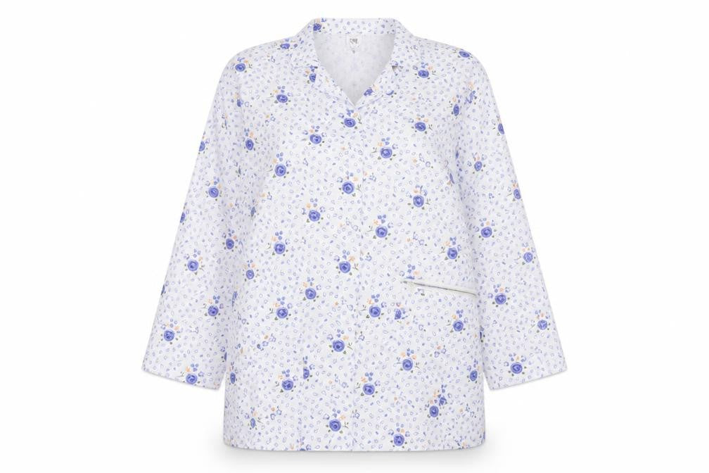 Front view of Preworn women’s multicoloured floral cotton basic button-up, size L, round neck