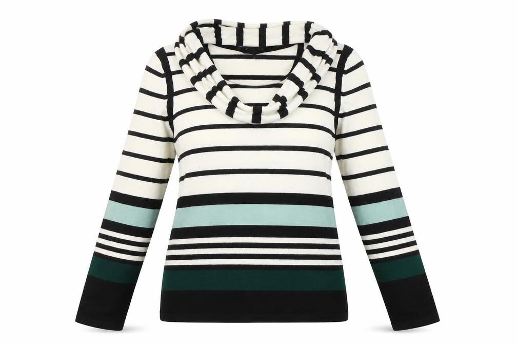 Principles Womens Multicoloured Round Neck Striped Acrylic Pullover Jumper Size 12   - scarf attatched