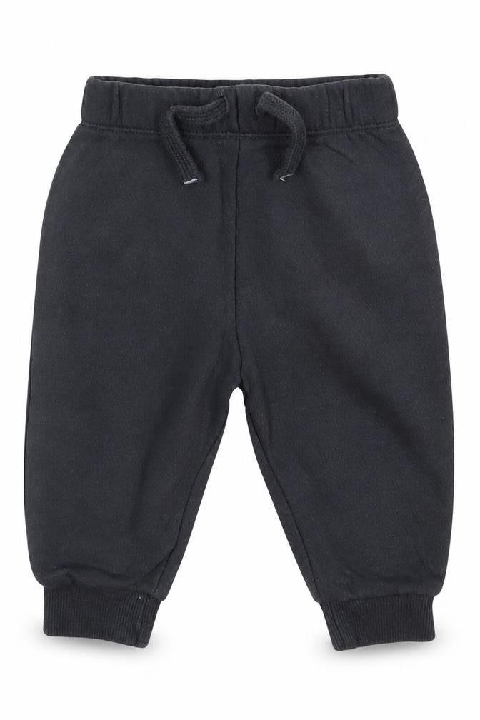 Front view of F&F boys’ grey cotton sweatpants, size 3-6, months drawstring