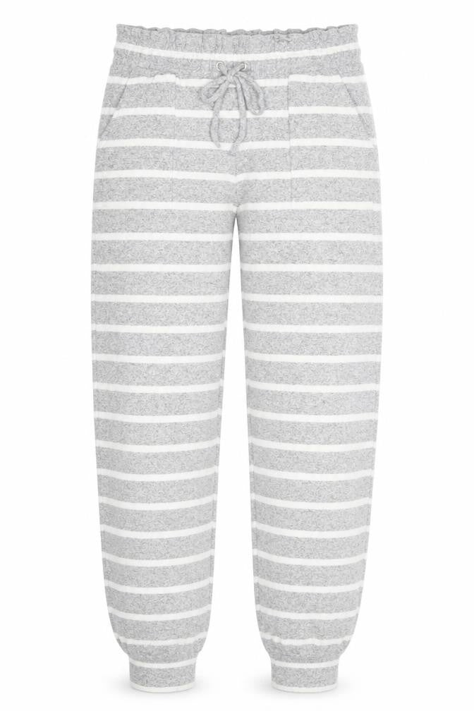 Marks and Spencer Womens Grey Striped Viscose Trousers  Size 8 L30 in Regular Drawstring - Loungewear