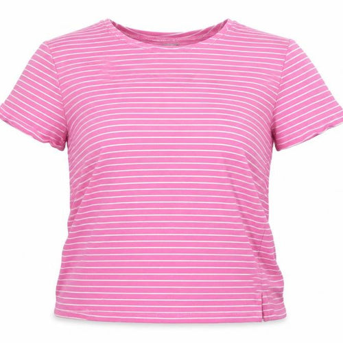 First Avenue Womens Pink Striped Cotton Basic T-Shirt Size S Crew Neck