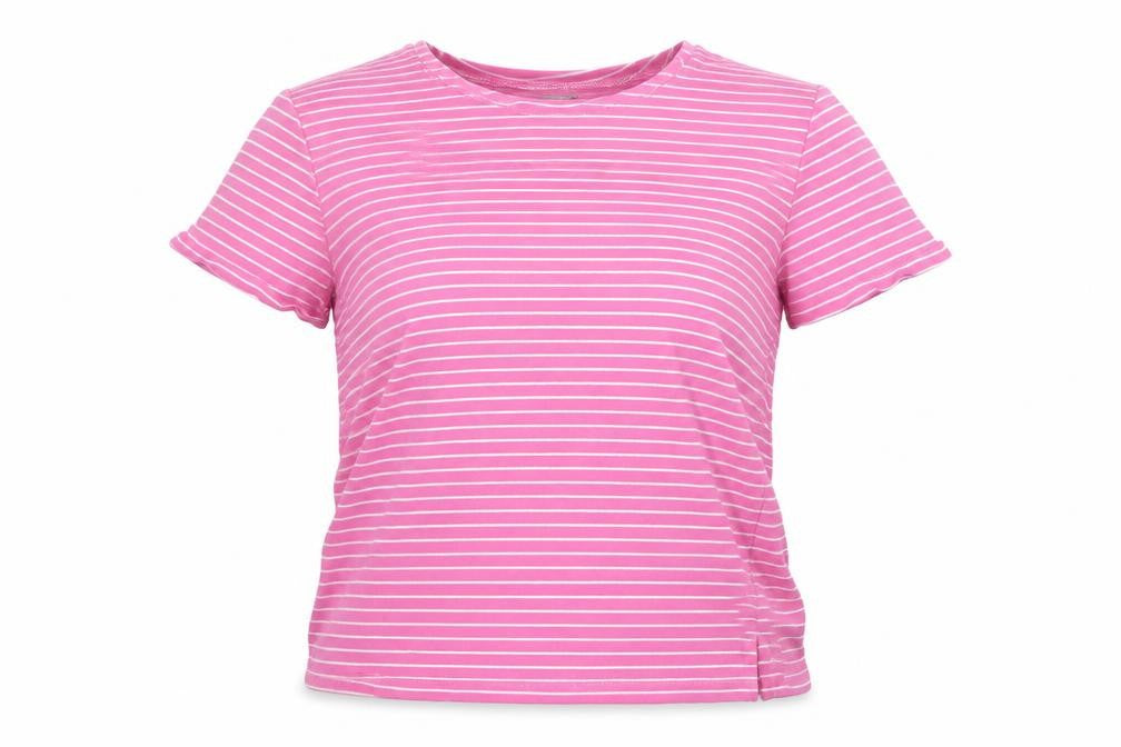 First Avenue Womens Pink Striped Cotton Basic T-Shirt Size S Crew Neck
