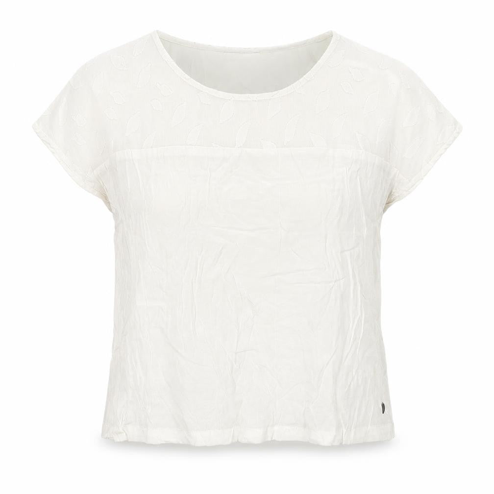 Coster Womens White  Viscose Basic Blouse Size 8 Round Neck - Leaf Pattern