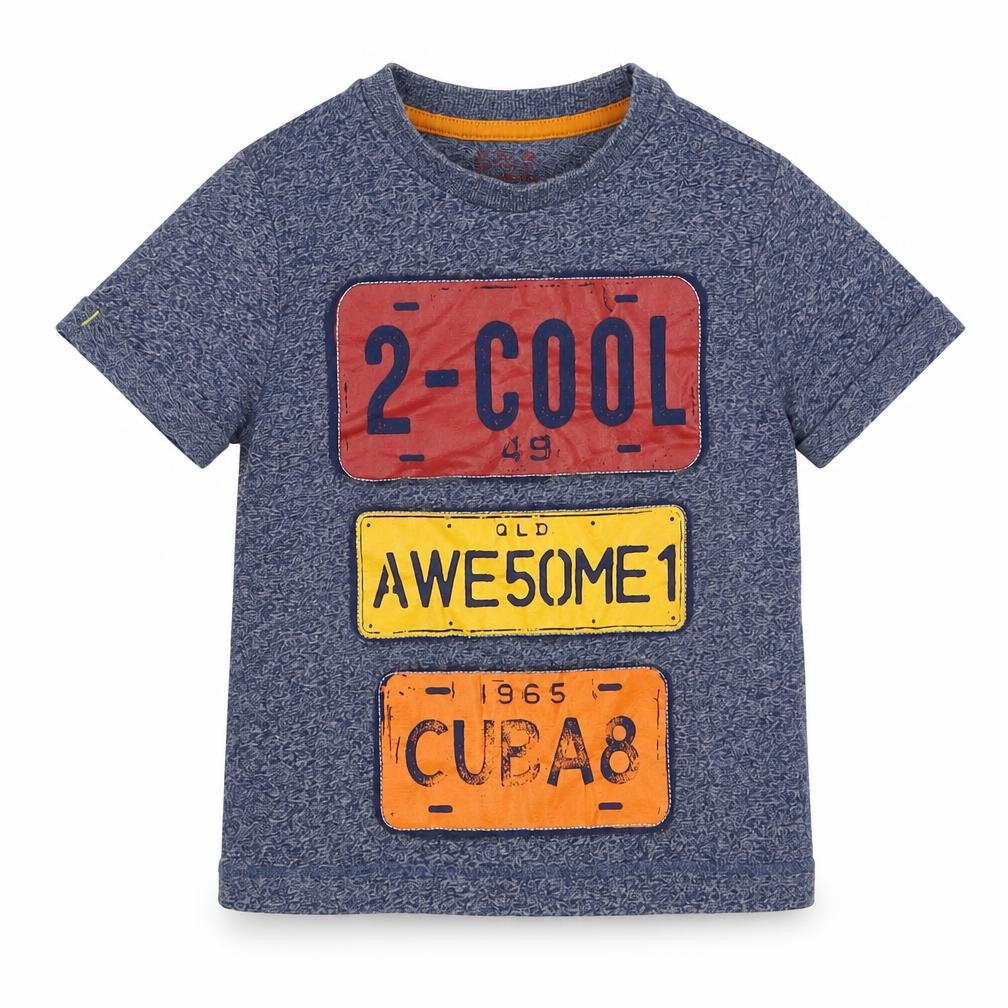 F&F Boys Blue  Cotton Basic T-Shirt Size 3-4 Years Crew Neck Pullover - 2 cool awesome