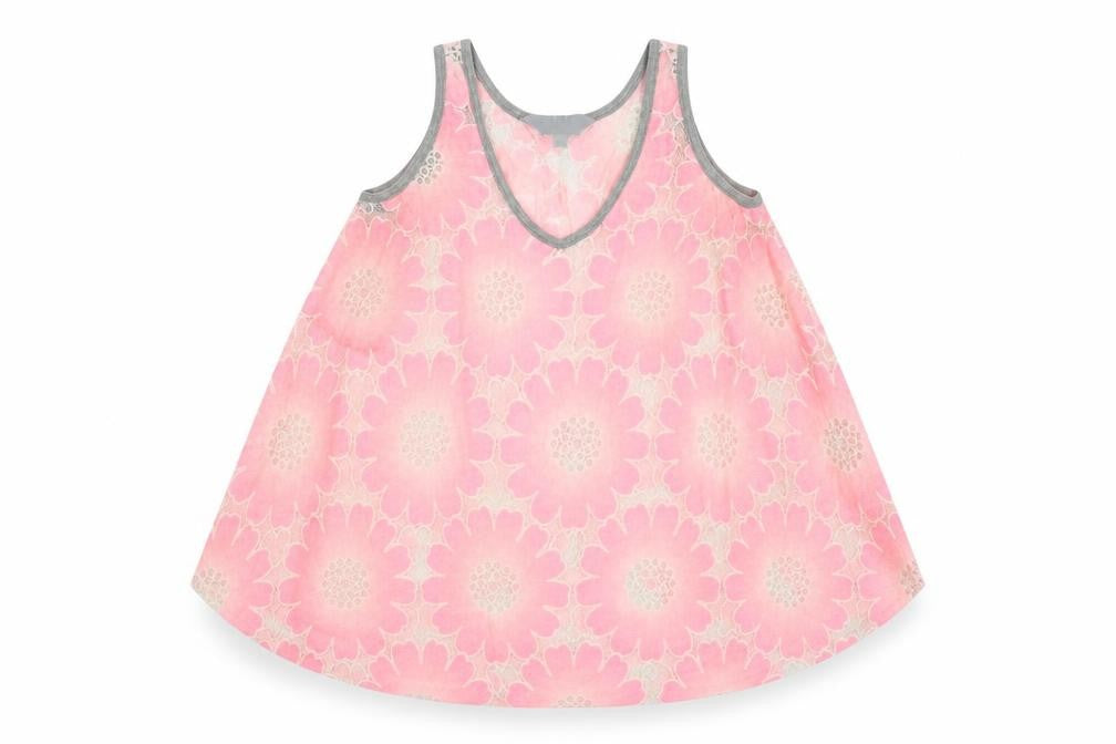 Front view of Lola Skye women’s pink geometric cotton basic tank, size UK 10, v-neck