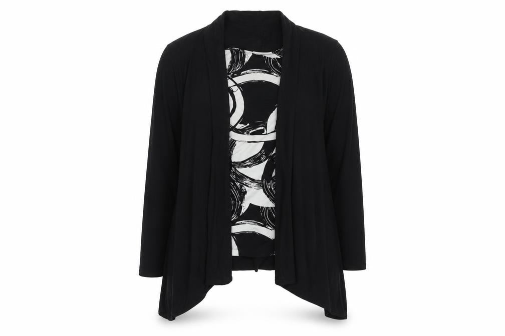 Front view of Casamia women’s black boat neck geometric polyester jumper, size L