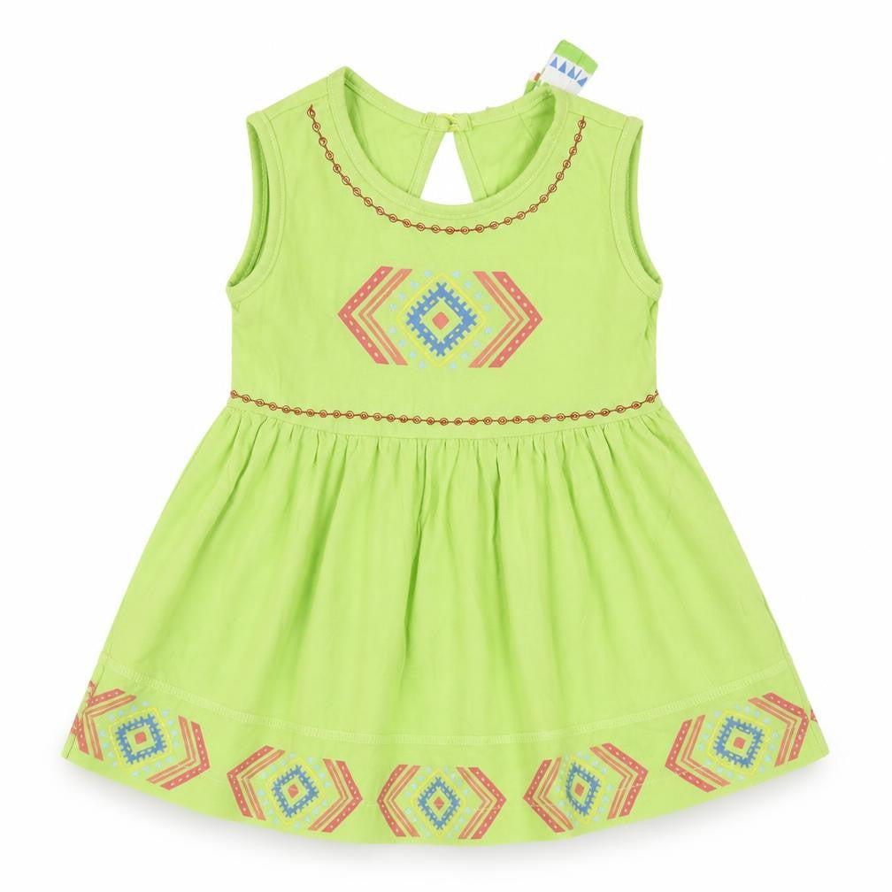 Baby Shop Girls Green  Cotton Skater Dress  Size 3-6 Months  Round Neck  - Open Back
