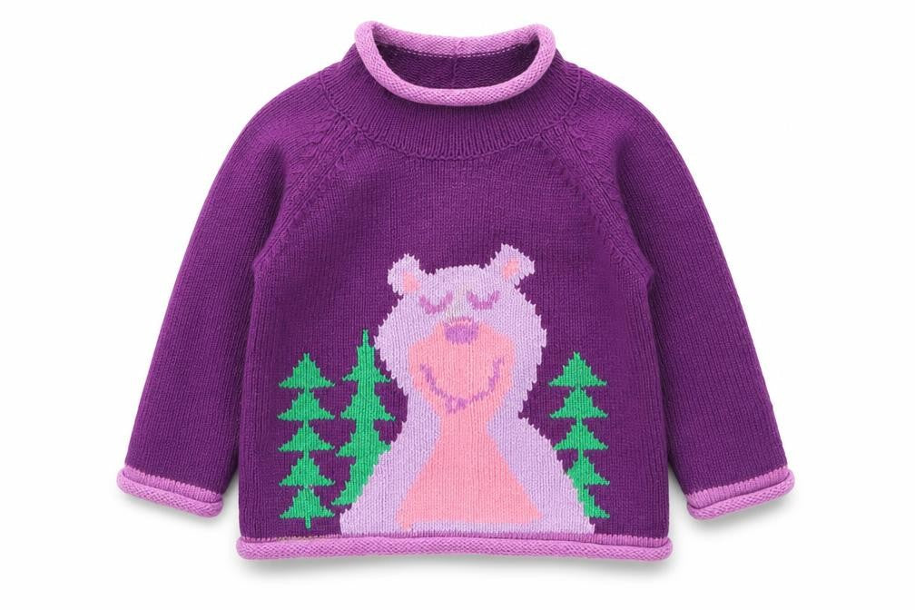 L.L. Bean Girls Purple  Cotton Pullover Jumper Size 6-9 Months   - Bear