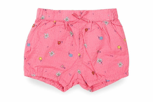 Front view of H&M girls’ pink floral cotton cropped trousers, size 6-9, months