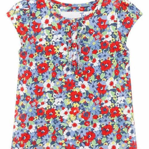 TU Girls Red Floral Cotton Basic T-Shirt Size 3-6 Months Crew Neck
