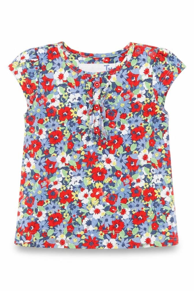TU Girls Red Floral Cotton Basic T-Shirt Size 3-6 Months Crew Neck