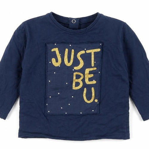 Mango Girls Blue  Cotton Basic T-Shirt Size 12-18 Months Crew Neck Snap - Just be you