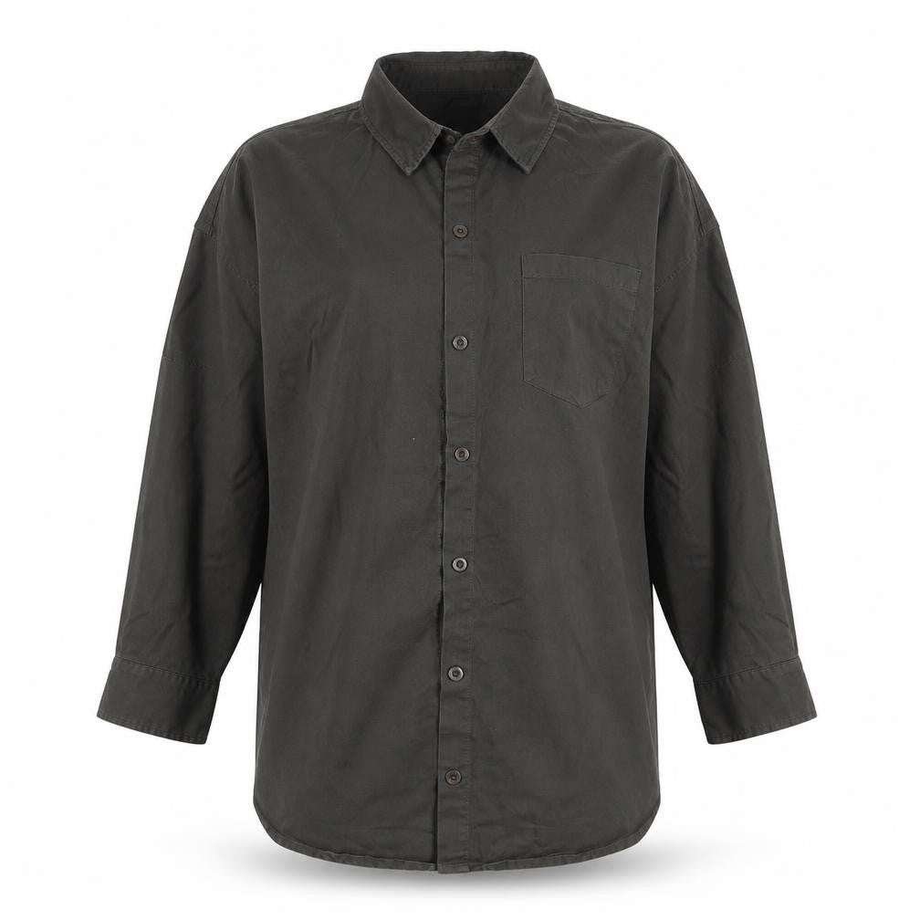 New Look Womens Grey  Cotton Basic Button-Up Size M Collared