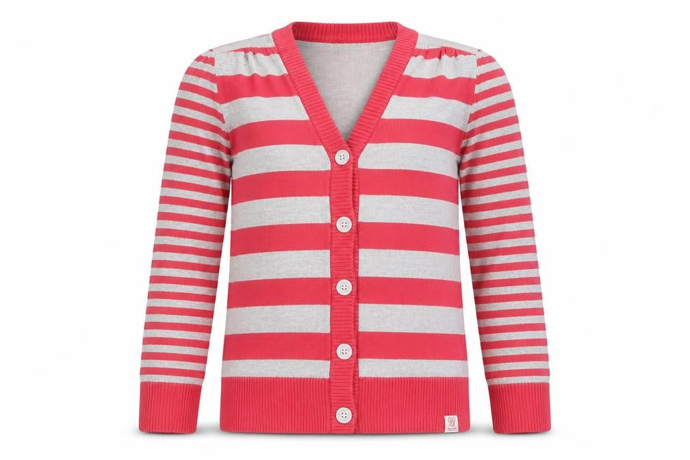 Mexx Girls Pink V-Neck Striped Cotton Cardigan Jumper Size XL  Button - Star