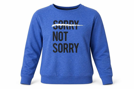 Front view of Atmosphere women’s blue polyester pullover sweatshirt, size UK 8, pullover - sorry not sorry