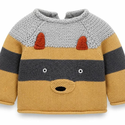 NEXT Boys Beige Striped Cotton Pullover Jumper Size 3-6 Months  Button - Raccoon