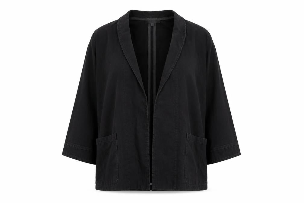 Front view of Per Una women’s black cotton jacket blazer, size UK 12