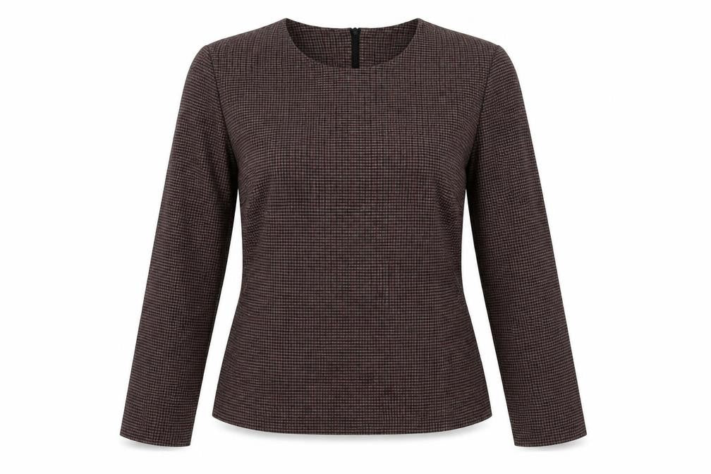 Front view of zaar women’s purple crew neck check polyester jumper, size L