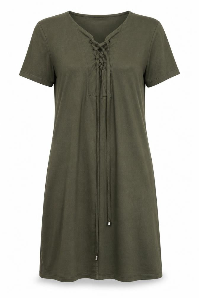 Front view of Atmosphere women’s green polyester a-line, size UK 4, v-neck