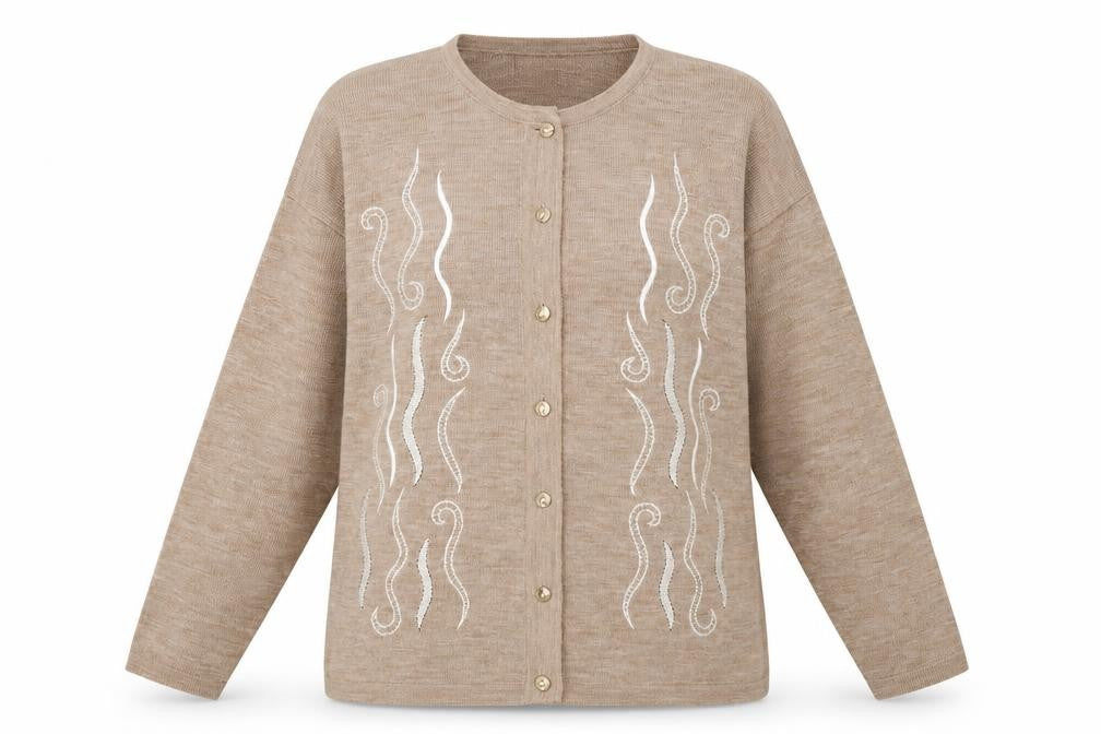 Front view of Paramour women’s beige round neck polyester cardigan jumper one size