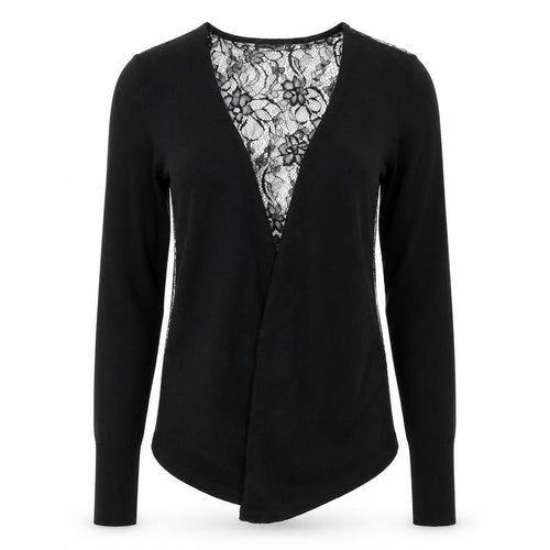VERO MODA Womens Black V-Neck Floral Polyester Cardigan Jumper Size S   - Laced back