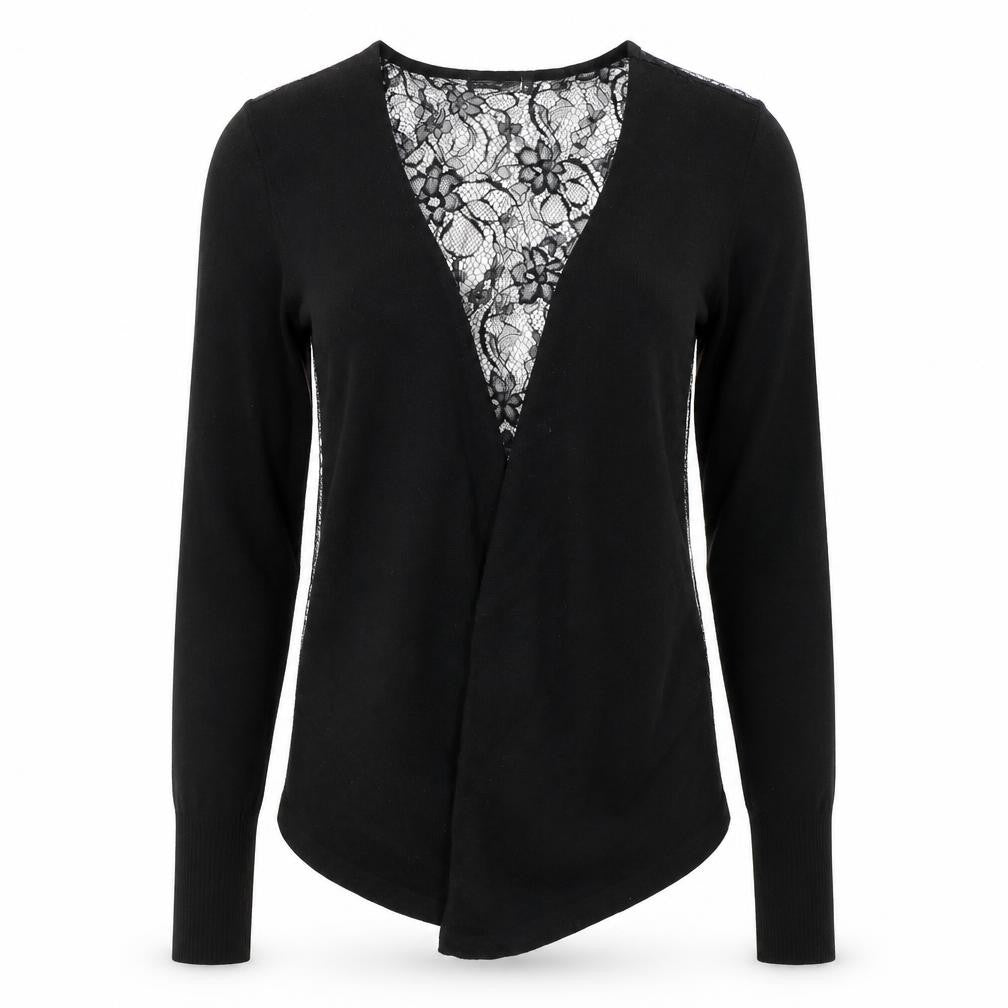 VERO MODA Womens Black V-Neck Floral Polyester Cardigan Jumper Size S   - Laced back