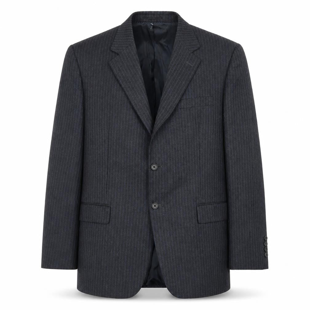Front view of Brook Taverner men’s grey striped wool jacket blazer, size 44