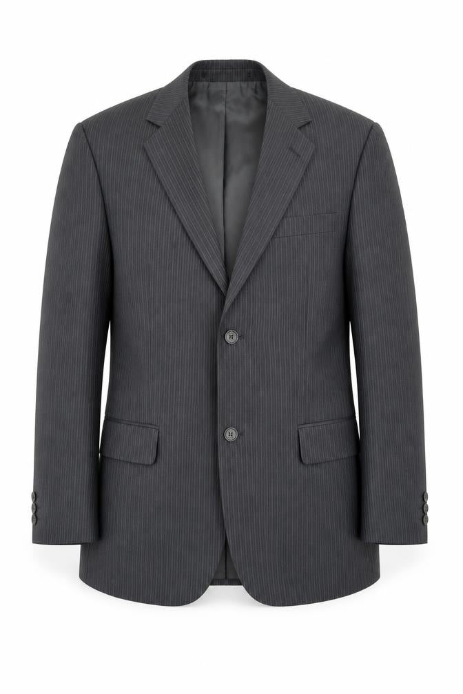 Front view of George men’s grey striped polyester jacket blazer, size 38