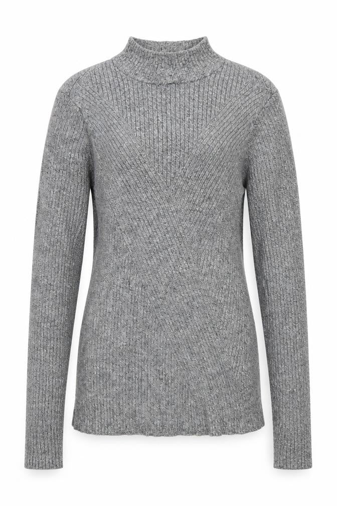 Front view of H&M women’s grey mock neck viscose jumper, size S