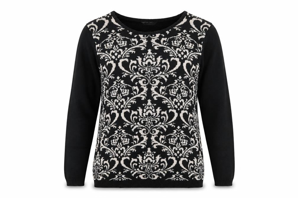 BHS Womens Black Round Neck Paisley Acrylic Pullover Jumper Size 14