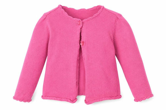 Front view of Gap girls’ pink cotton cardigan jumper, size 12-18, months button