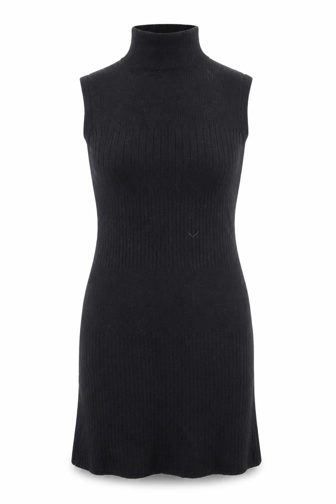 Front view of River Island women’s black high neck viscose vest jumper, size UK 8