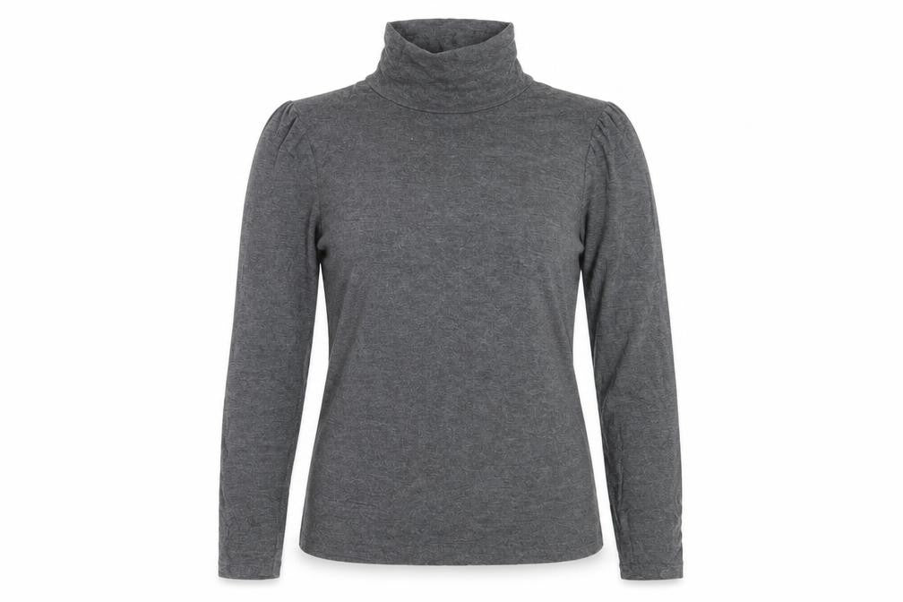 Front view of New Look women’s grey roll neck viscose jumper, size UK 16
