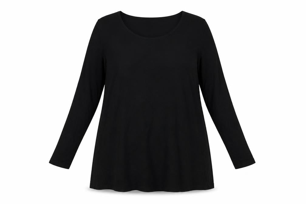 Front view of Studio women’s black viscose a-line, size UK 14, crew neck pullover