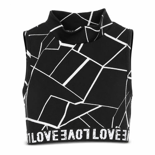 SheIn Girls Black Geometric Polyester Cropped Tank Size 8 Years High Neck Pullover - love
