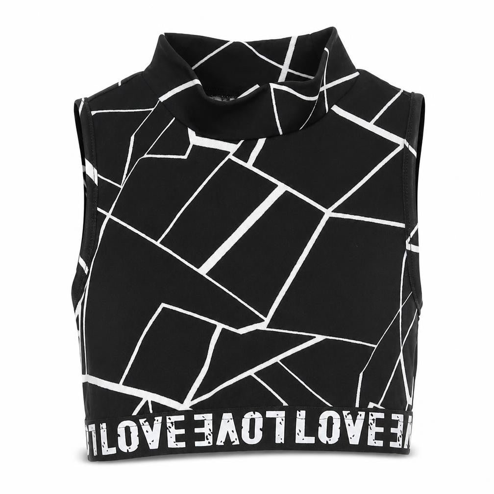 SheIn Girls Black Geometric Polyester Cropped Tank Size 8 Years High Neck Pullover - love
