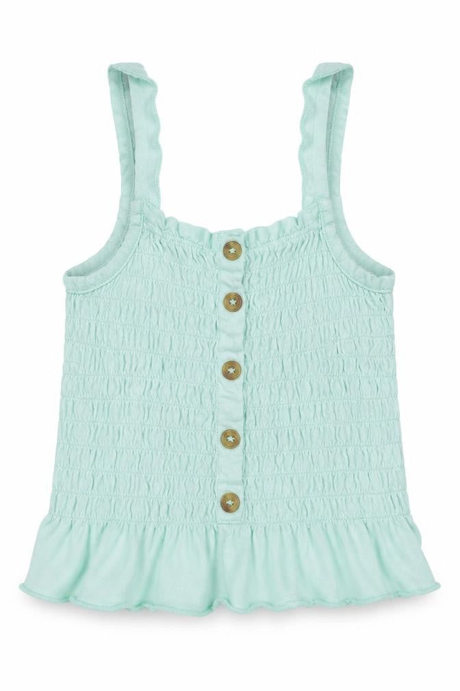 Front view of Pep&Co girls’ green cotton basic tank, size 5-6, years square neck pullover