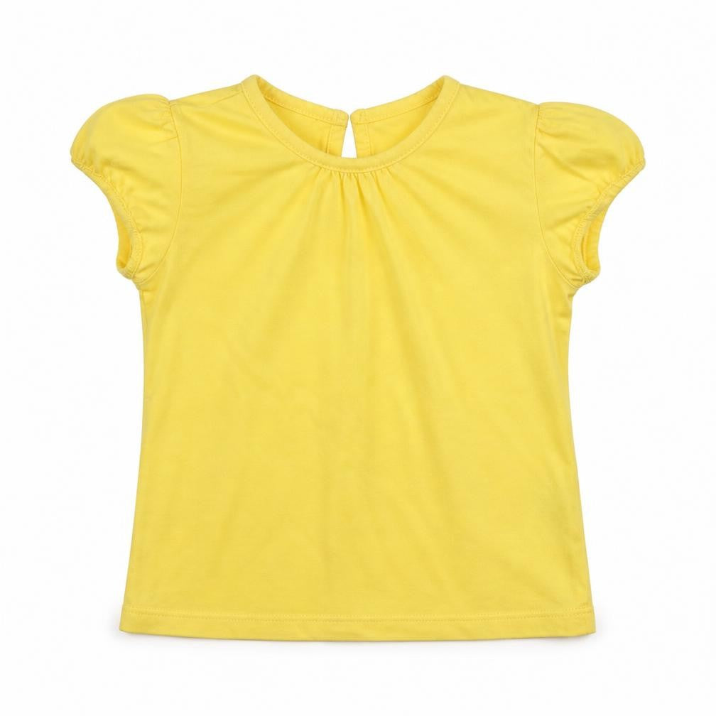 Marks and Spencer Girls Yellow  Cotton Basic T-Shirt Size 2-3 Years Crew Neck Pullover