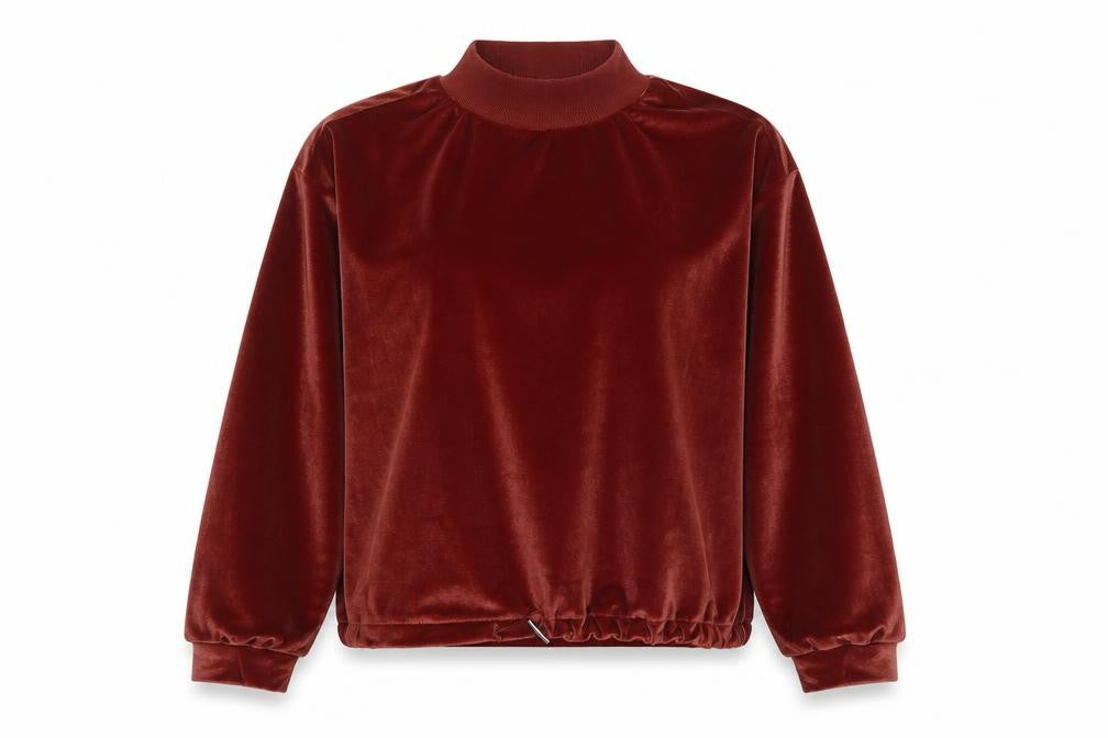 Front view of Topshop women’s orange high neck polyester jumper, size UK 8