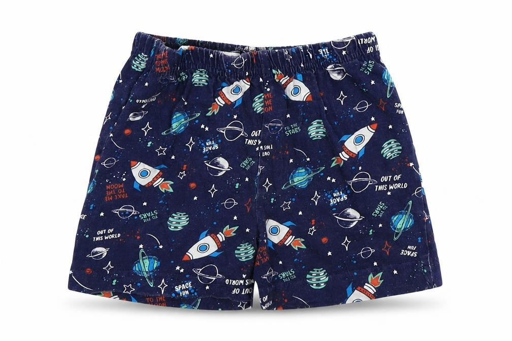 Jeff & Co Boys Blue Geometric Cotton  Sleep Shorts Size 18-24 Months