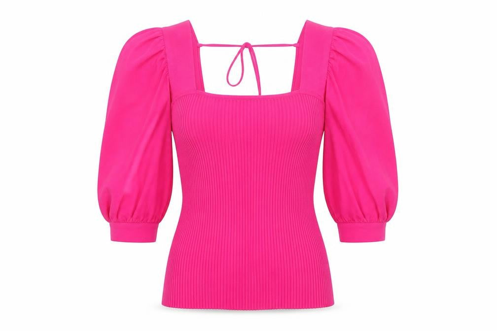 Front view of Next women’s pink square neck viscose jumper, size UK 8