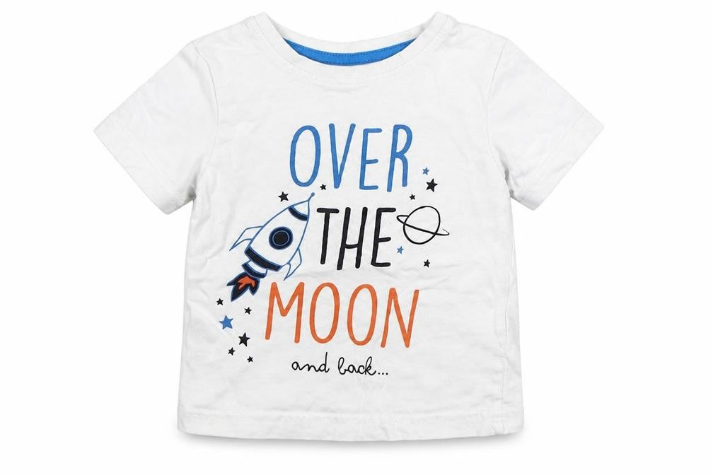 Front view of Jeff&CO boys’ white cotton basic t-shirt, size 18-24, months round neck