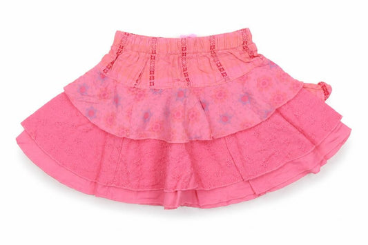 Front view of IKKS girls’ pink geometric cotton skater skirt, size 18, months
