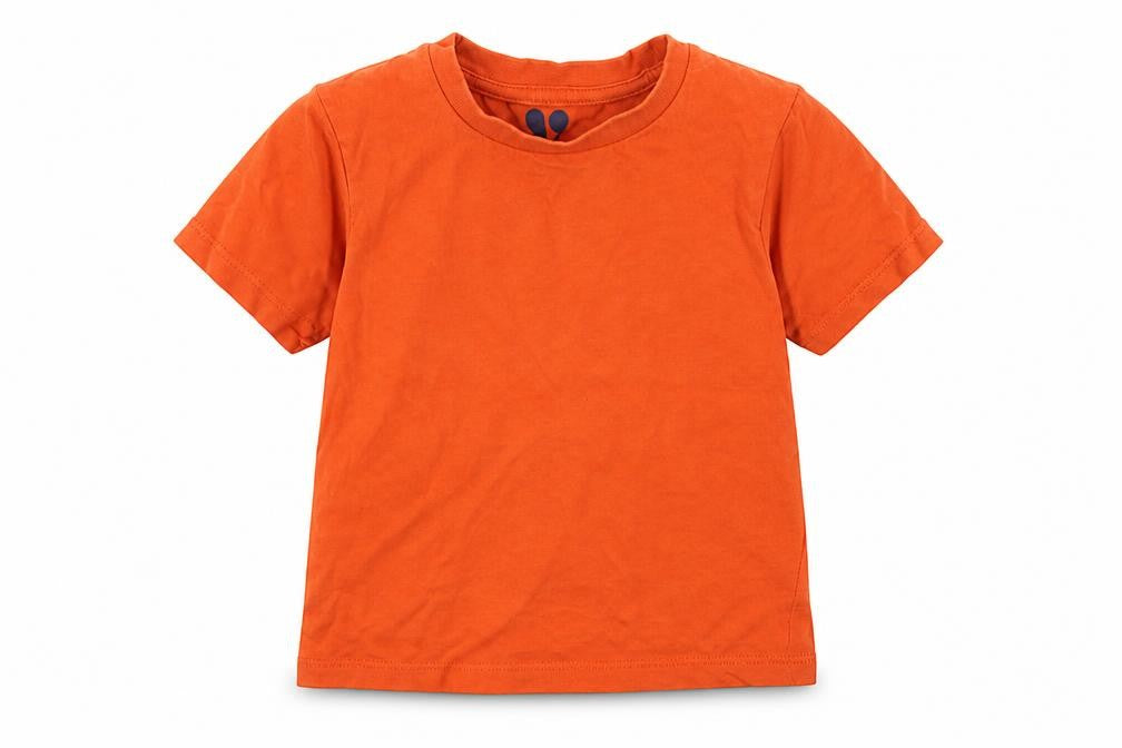 Front view of Matalan boys’ orange cotton basic t-shirt, size 12-18, months round neck pullover