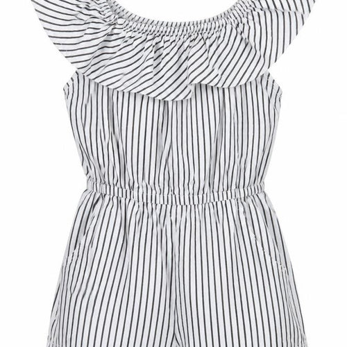 Dunnes Girls White Striped Cotton Playsuit One-Piece Size 6 Years  Pullover - Black and White