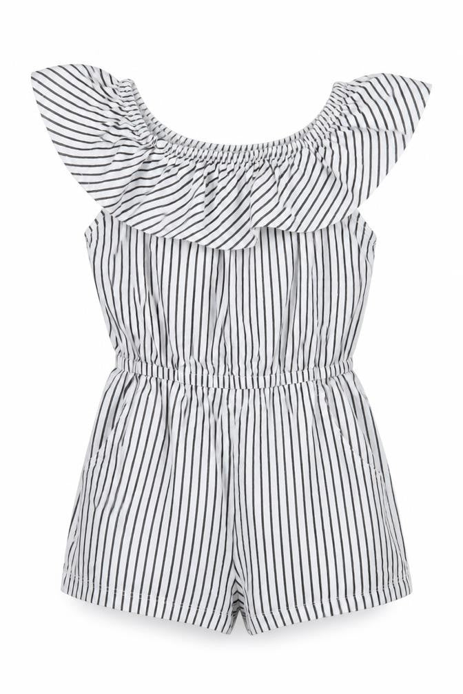 Dunnes Girls White Striped Cotton Playsuit One-Piece Size 6 Years  Pullover - Black and White