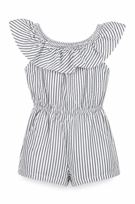 Dunnes Girls White Striped Cotton Playsuit One-Piece Size 6 Years  Pullover - Black and White
