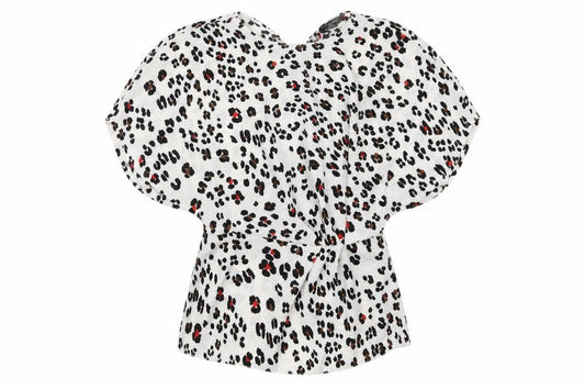 Front view of Primark women’s white animal print polyester basic blouse, size UK 12, round neck